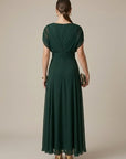 Robe Longue Femme Col V – Portefeuille à Manches Courtes et Détails Voilés