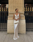 Robe Longue Femme – Tissu Satiné avec Dentelle Florale