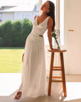 Robe Maxi Fluide Taille Basse Femme – Décolleté en V Détail Découpé