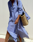 Robe Chemise Midi Rayée Légère pour Femme – Coupe Ample Boutonnée