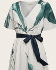 Robe Longue Femme Imprimé Abstrait – Col V Cache-Cœur Ceinturée