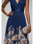Robe Longue Femme Imprimé Floral – Col V Sans Manches