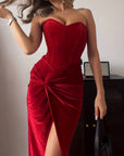 Robe Longue Femme en Velours – Bustier Corset à Lacets