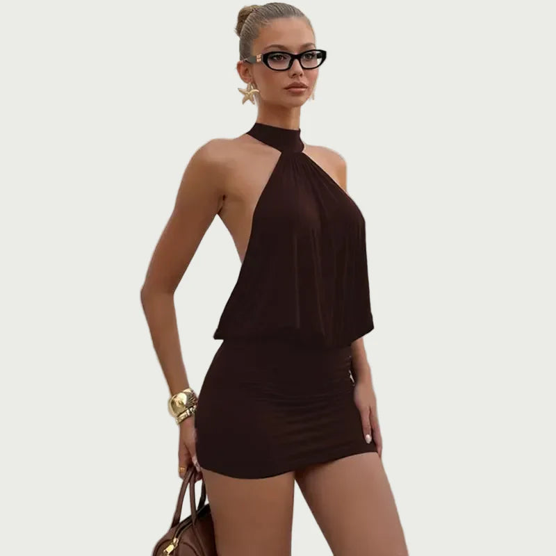 Robe Mini Femme en tissu léger, dos nu, coupe confortable – Menvelo