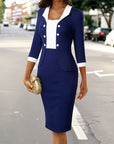 Robe Midi Femme en Coton – Style Blazer Superposé et Col Carré