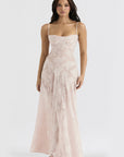 Robe Longue Femme en Dentelle Fleurie – Bretelles Fines & Col Cœur