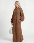 Robe Pull Femme Col Rond – Coupe Ample Manches Lanternes | Maille Mélange de Laine