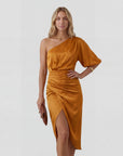 Robe de Soirée Femme Asymétrique à Une Épaule – Coupe Slim Midi Fendue | Mélange de Coton