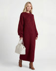 Robe Pull Femme Col Rond – Coupe Ample Manches Lanternes | Maille Mélange de Laine