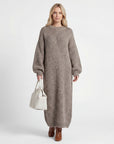 Robe Pull Femme Col Rond – Coupe Ample Manches Lanternes | Maille Mélange de Laine