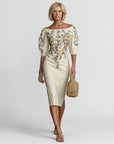 Robe Midi Épaules Dénudées Femme – Coupe Ajustée Tailleur | Mélange de Coton