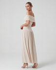 Claire Mode | Robe Longue Femme Plissée à Épaules Dénudées