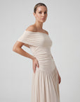 Claire Mode | Robe Longue Femme Plissée à Épaules Dénudées