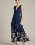 Robe Longue Femme Imprimé Floral – Col V Sans Manches