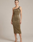 Robe Bodycon Femme à Épaule Asymétrique – Paillettes et Fil Métallisé