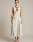 Robe Maxi Structurée Femme – Coupe Évasée Col Nœud Détail Nœuds
