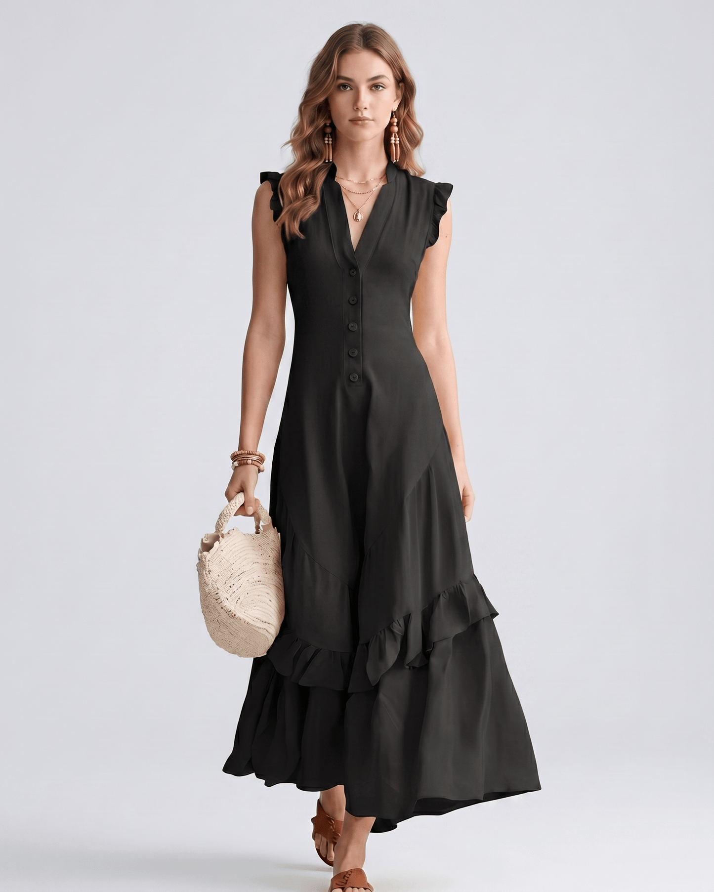 Robe Maxi Mousseline | Robe Volants Fluide | Menvelo