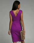 Robe midi sans manches femme en tissu tissé – Coupe ajustée col en V