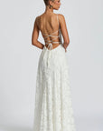 Robe Maxi Femme Dos Nu à Lacets – Corsage Ajusté | Dentelle Texturée