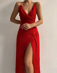 Robe Slip Femme Col V Fendue – Coupe Slim à Bretelles | Drapé Soyeux