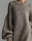 Robe Pull Femme Col Rond – Coupe Ample Manches Lanternes | Maille Mélange de Laine