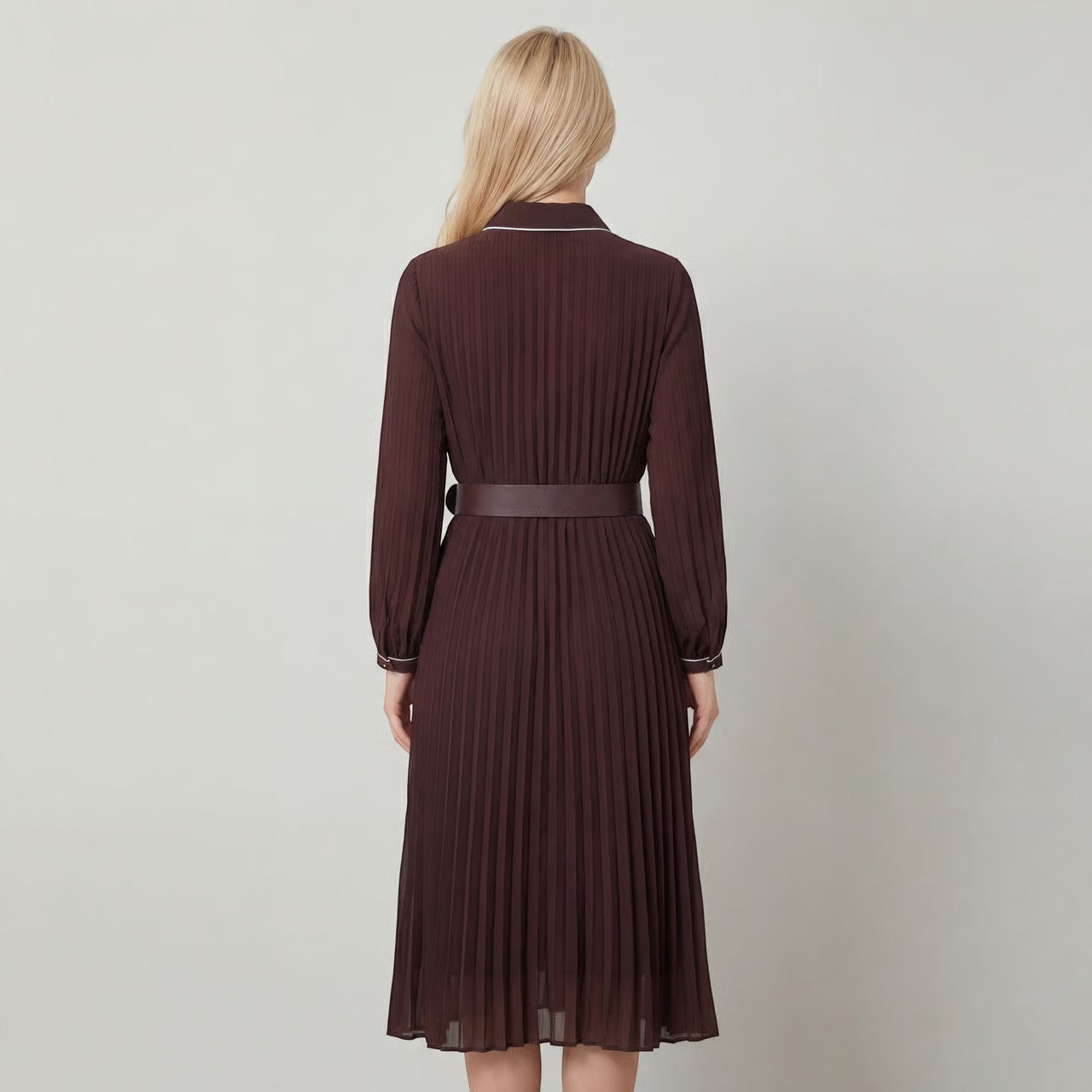 Robe midi plissée femme en tissu – Coupe décontractée structurée