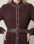Robe midi plissée femme en tissu – Coupe décontractée structurée