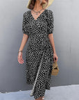 Robe Midi Femme Col V Coupe A – Jupe Fluide Fente Latérale | Drapé Léger Aérien