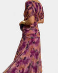 Robe Longue Femme en Mousseline – Col V Imprimé Manches Courtes