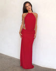 Robe Longue Femme Bodycon Tour de Cou – Stretch Dos Nu Coupe Ajustée Détail Métal