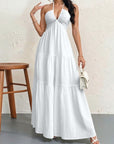 Robe Longue Femme Dos Nu Tour de Cou – Légère Plissée Coupe A-Line Col V