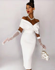 Robe Midi Femme Épaules Dénudées – Ceinturée Coupe Bodycon Structurée
