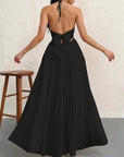 Robe Longue Femme Dos Nu Tour de Cou – Légère Plissée Coupe A-Line Col V