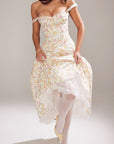Robe Midi Femme Fleurie Coupe A-Line Coton – Haut Ajusté Jupe Fluide Légère