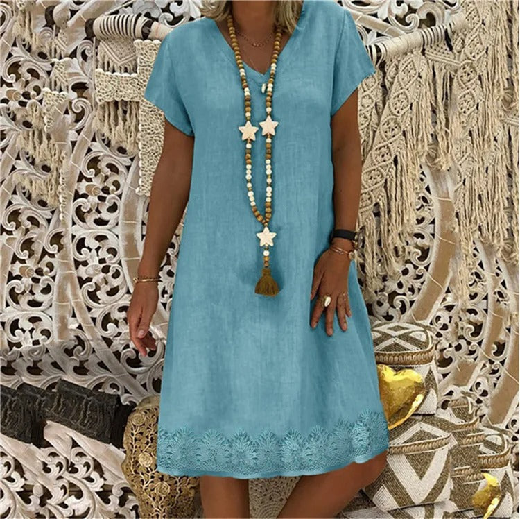 Robe Mini Femme en tissu léger, col V, coupe décontractée – Menvelo