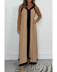 Robe Longue Femme sans Manches Bicolore – Col V Coupe Ample