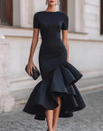 Robe Femme Longue Asymétrique à Volants – Silhouette Élégante et Gainante