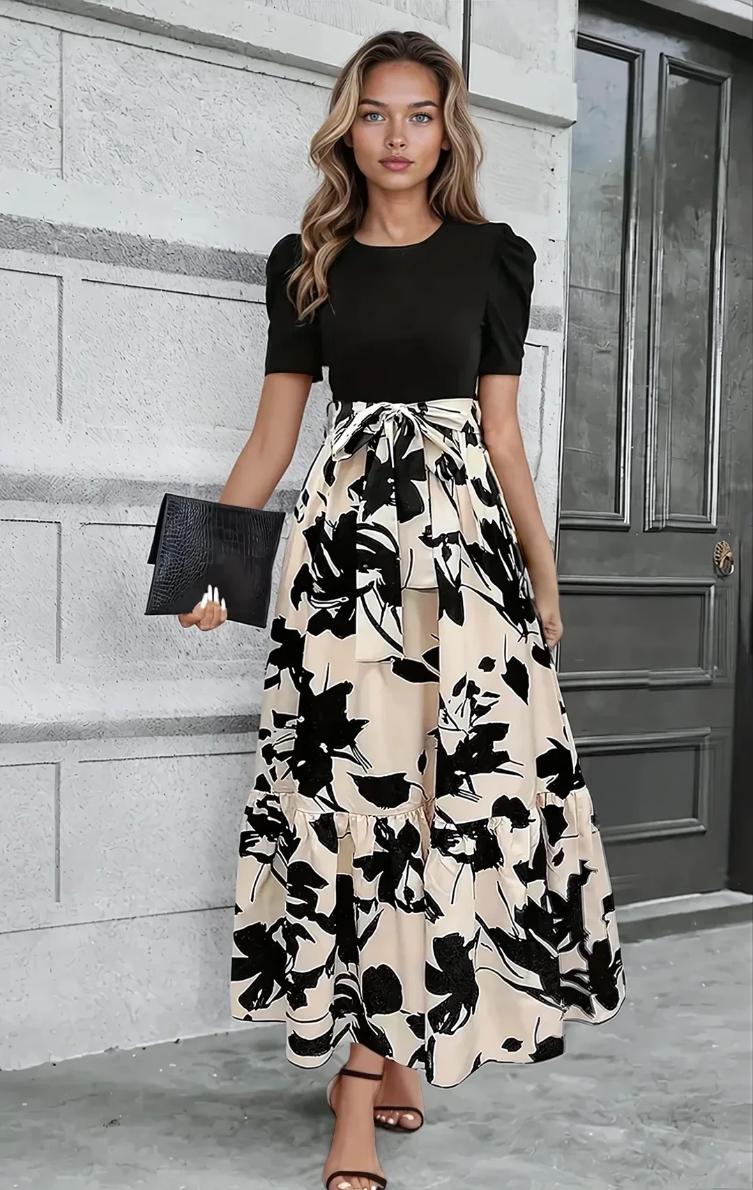 Robe Maxi Femme – Ceinture Nœud Papillon Fluide