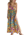 Robe Longue Femme Fleurie Fente Latérale – Légère Sans Manches Bretelles Ajustables