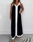 Robe Longue Femme sans Manches Bicolore – Col V Coupe Ample