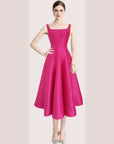 Robe Midi Femme à Bretelles Vintage – Coupe Ajustée Sans Manches
