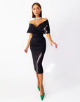 Robe Midi Femme Épaules Dénudées – Ceinturée Coupe Bodycon Structurée