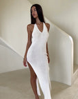 Robe Maxi Dos Nu Maille Côtelée Femme – Coupe Slim Sans Manches Resortwear