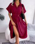 Robe Chemise Femme Loose – Ceinture Nouée & Coupe Décontractée
