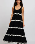 Robe Longue Femme Sans Manches – Imprimé Ondulé Col U Coupe Évasée