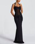 Robe Longue Moulante Froncée pour Femme – Robe de Soirée à Empiècement Transparent