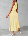 Robe Midi en Dentelle pour Femme – Col Halter avec Fente Frontale