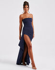 Robe Longue Femme Bustier Plissée Fendue – Silhouette Élégante et Formelle