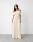 Robe Maxi Femme Épaules Dénudées Plissée – Coupe Fluide et Polyvalente