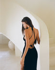 Robe Maxi Dos Nu Maille Côtelée Femme – Coupe Slim Sans Manches Resortwear